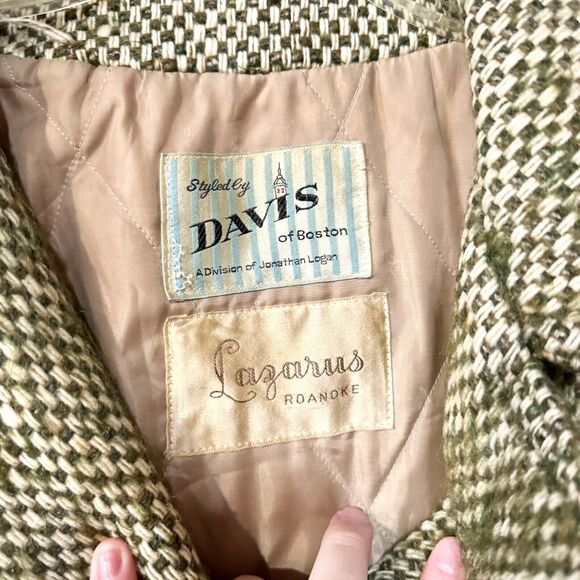 Vintage Davis Of Boston Lazarous Pea Coat Women Green Woven Double Breasted - Picture 3 of 5